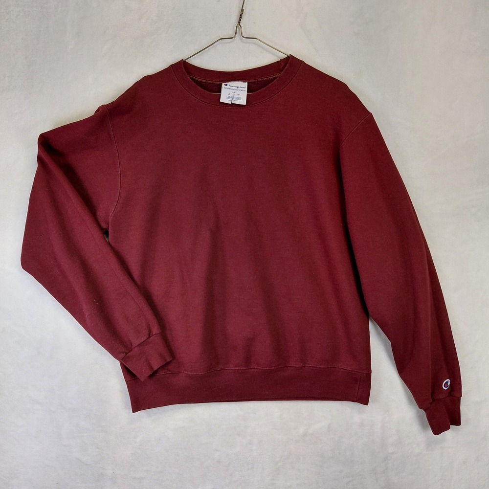 Champion Mens Crewneck Sweatshirt Maroon Burgundy Fleece Pullover Size M